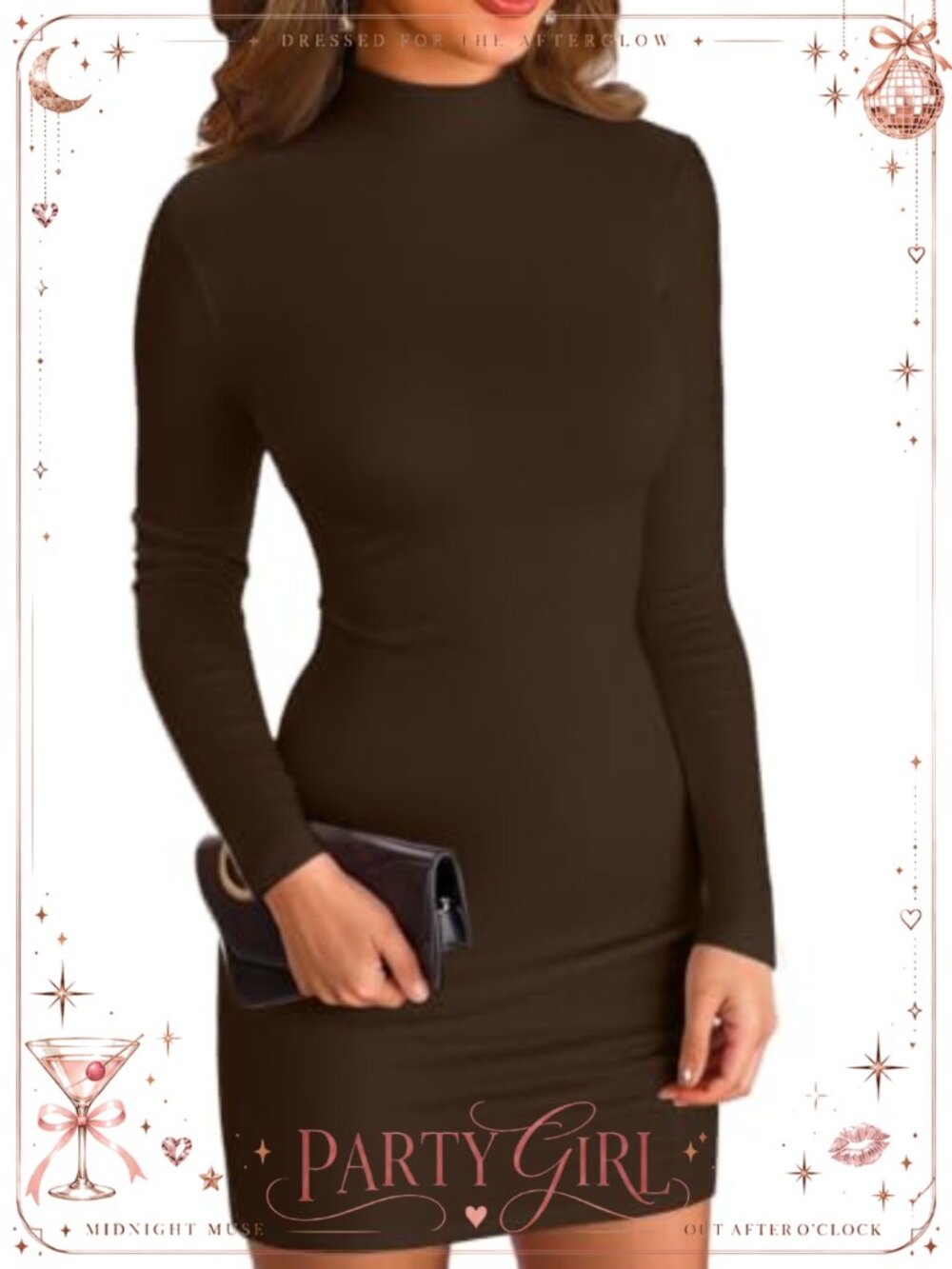 Women Mock Neck Ribbed Knit Bodycon Mini Pencil Dress Long Sleeve